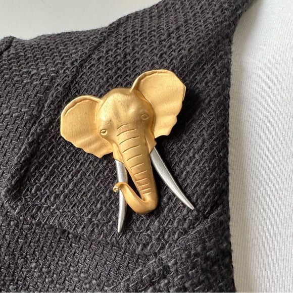 Costume Gold Silver Elephant Head Brooche - Picture 2 of 8